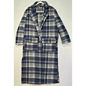 Buffalo David Bitton Womens Plaidical Long Coat L/G Blue Gray Fleece